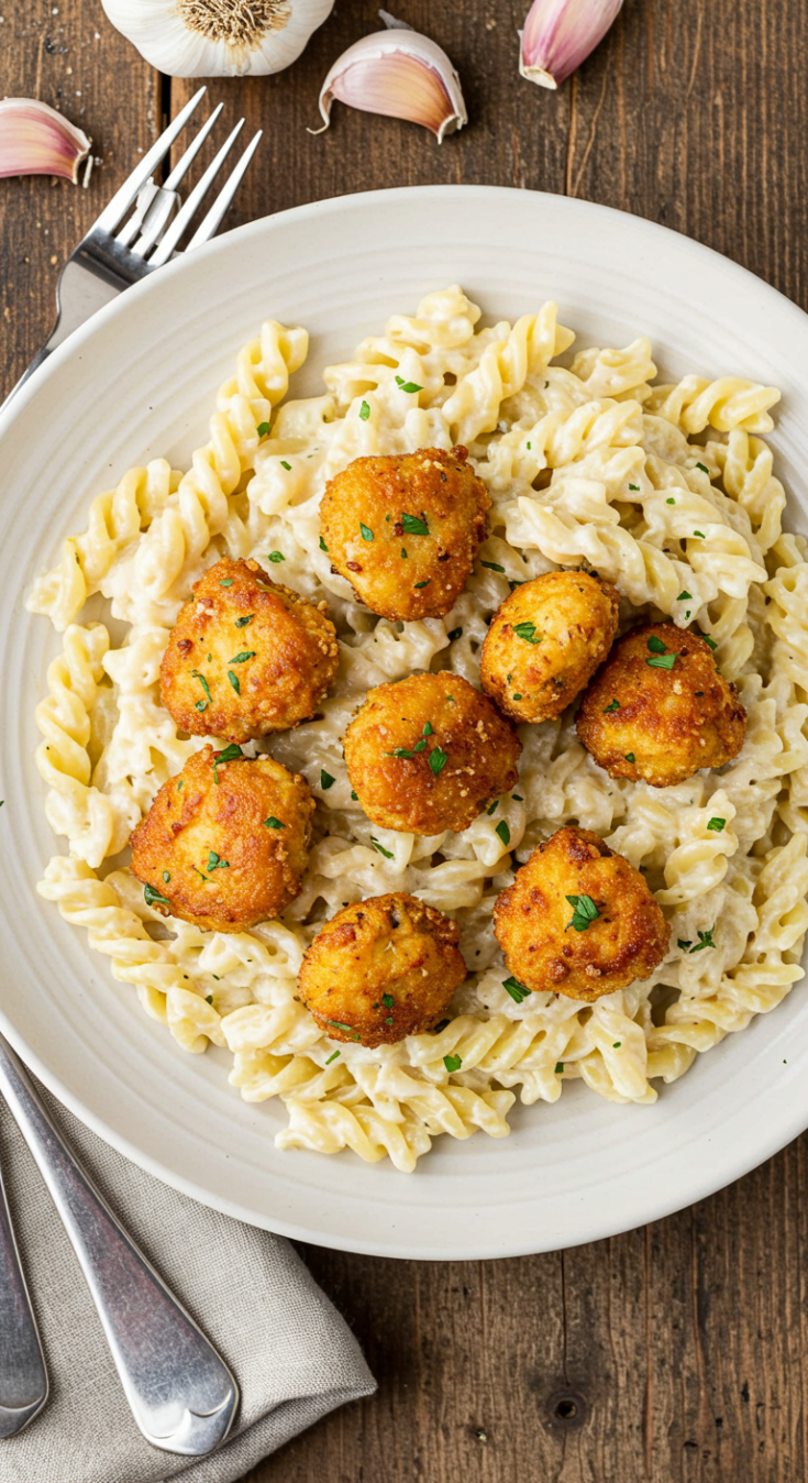 Garlic Parmesan Chicken Bites with Creamy Rotini