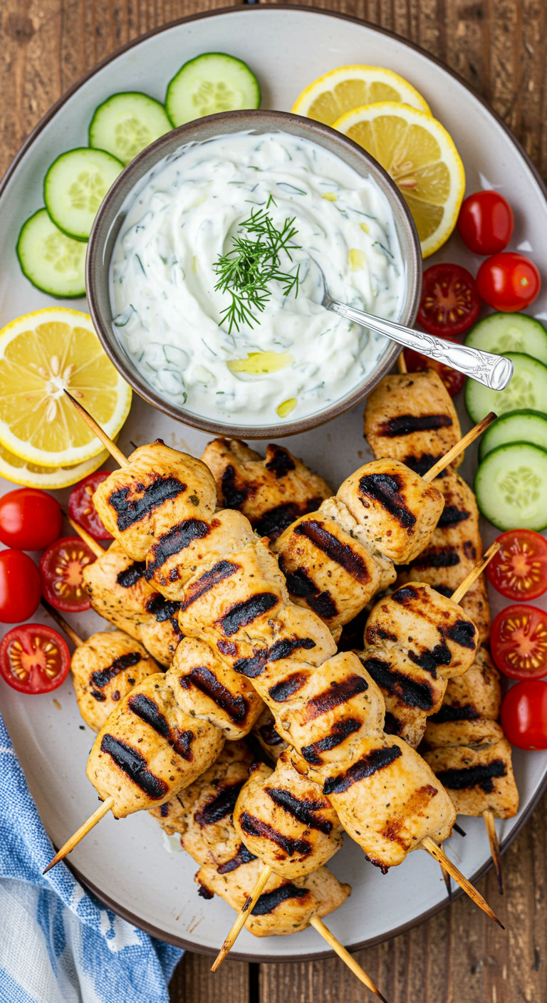 Greek Lemon Chicken Skewers with Tzatziki Sauce