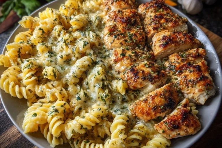 Cheesy Rotini with Garlic Parmesan Chicken Easy Pasta Dinner