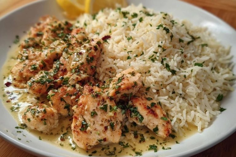 Chicken Scampi with Garlic Parmesan Rice
