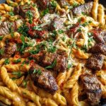 Creamy Cajun Butter Tender Steak Pasta Skillet