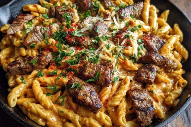 Creamy Cajun Butter Tender Steak Pasta Skillet