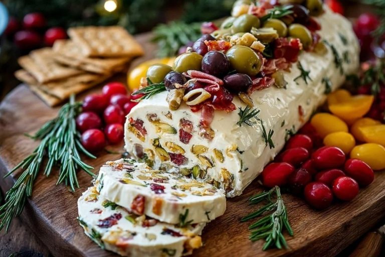 Festive Holiday Antipasto Cream Cheese Log