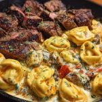 Garlic Steak & Cheese-Filled Tortellini Skillet