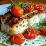 Grilled Cod with Roasted Tomatoes & Creamy Dill Sauce