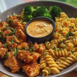 Hot Honey Garlic Chicken Bites & Cajun Alfredo with Crispy Broccoli Twists