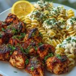 Lemon Cajun Chicken Bites with Creamy Garlic Herb Alfredo Twists