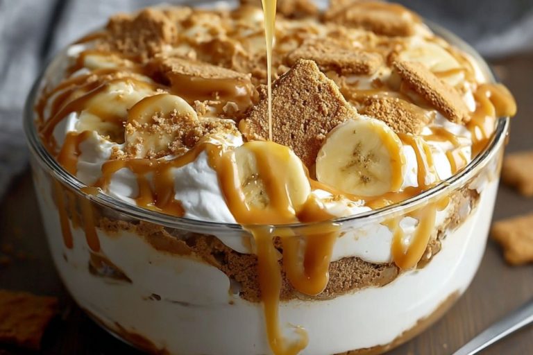 No-Bake Biscoff Banana Pudding with Gooey Caramel Drizzle