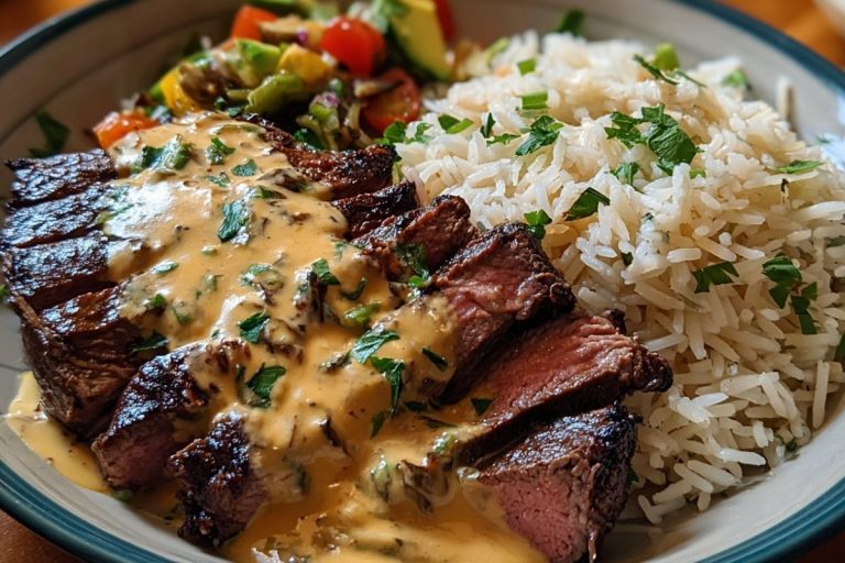 Steak and Queso with Rice