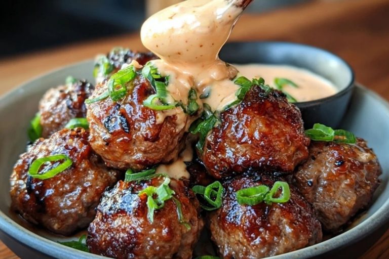 Tender Korean BBQ Meatballs with Spicy Mayo Dip
