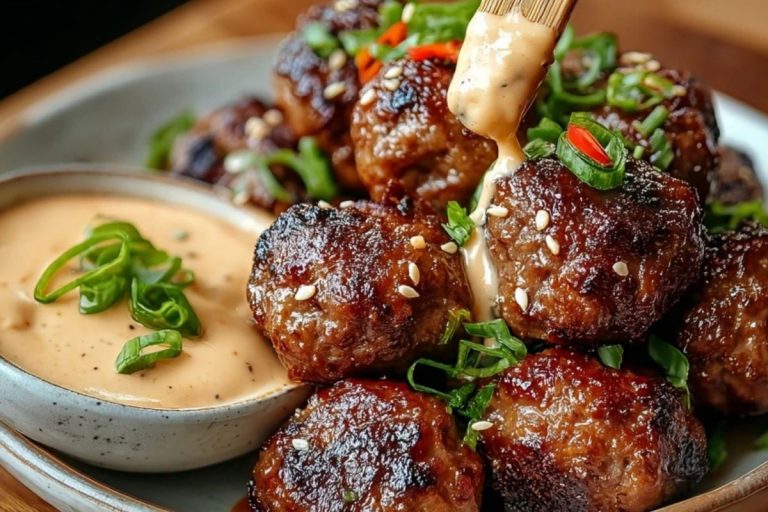 The Best Korean BBQ Meatballs with Spicy Mayo Dip