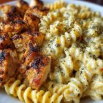 Cheesy Alfredo Twisted Pasta with Golden Garlic Butter Chicken in Creamy Sauce
