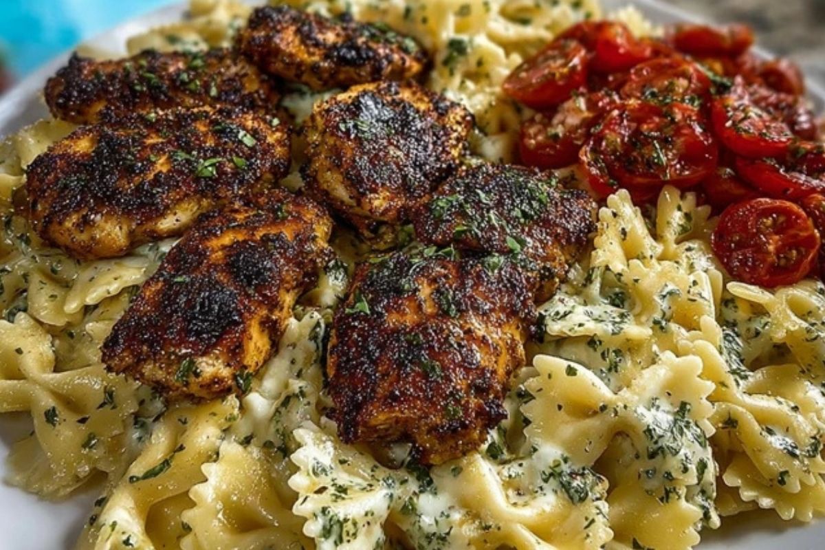 Cheesy Bowtie Pasta with Garlic Parmesan Chicken