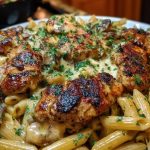 Cheesy Penne and Cajun Chicken in Garlic Parmesan Cream