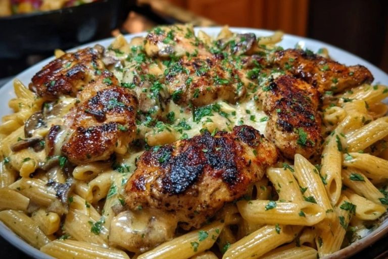 Cheesy Penne and Cajun Chicken in Garlic Parmesan Cream
