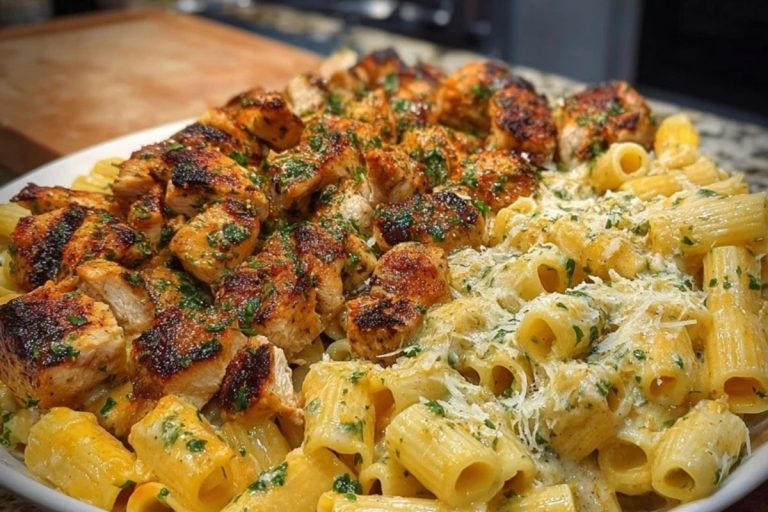 Cheesy Rigatoni with Garlic Parmesan Chicken