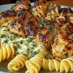 Cheesy Twisted Pasta with Creamy Garlic Parmesan Chicken