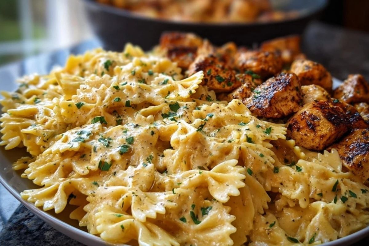 Chicken Creamy Velveeta Bowtie Pasta with Mozzarella Garlic Sauce
