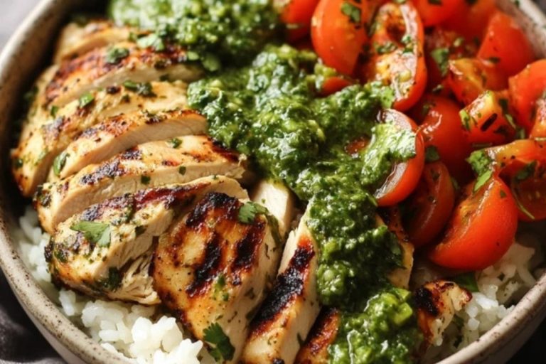 Chimichurri Grilled Chicken Bowl with Garlic Sauce
