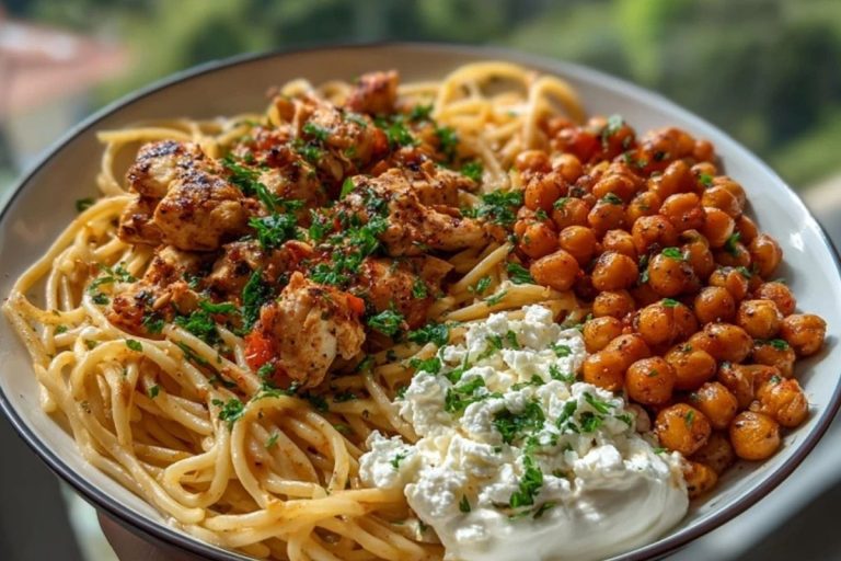 Creamy Cajun Chicken Pasta with Whipped Roasted Garlic Feta & Crispy Chickpeas