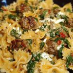 Creamy Garlic Butter Beef Bowtie Pasta with Italian Sausage & Spinach