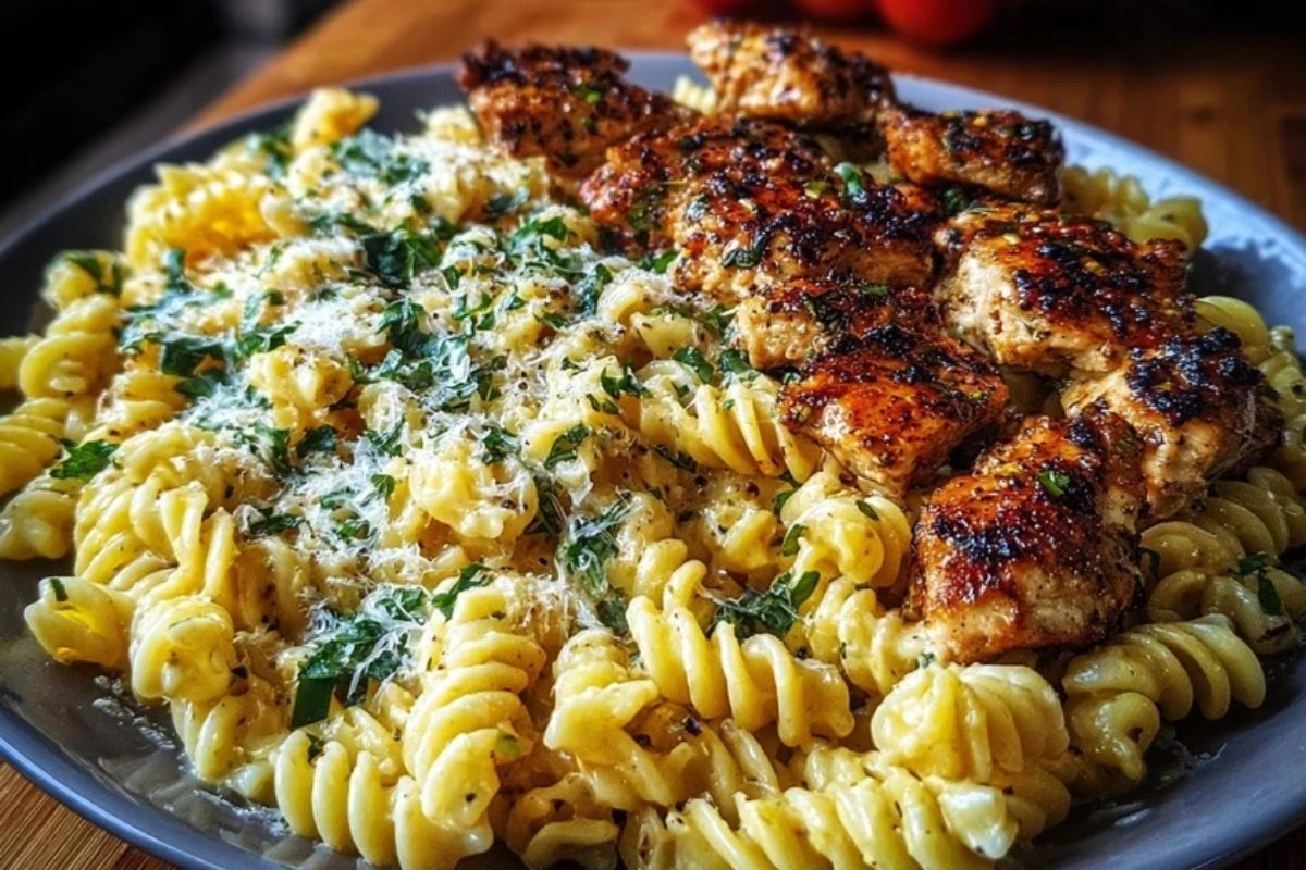 Creamy Parmesan Rotini with Cajun Garlic Butter Chicken