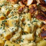 Creamy Velveeta Chicken Rigatoni with Mozzarella Garlic Sauce