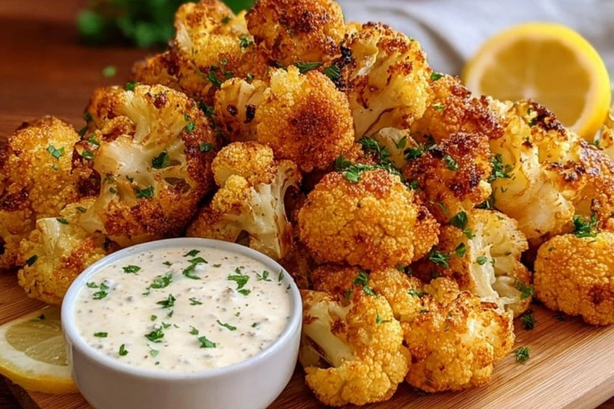Crispy Baked Cauliflower Bites with Garlic Sauce