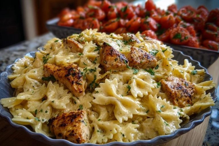 Easy Creamy Velveeta Chicken Bowtie Pasta with Garlic Mozzarella Sauce