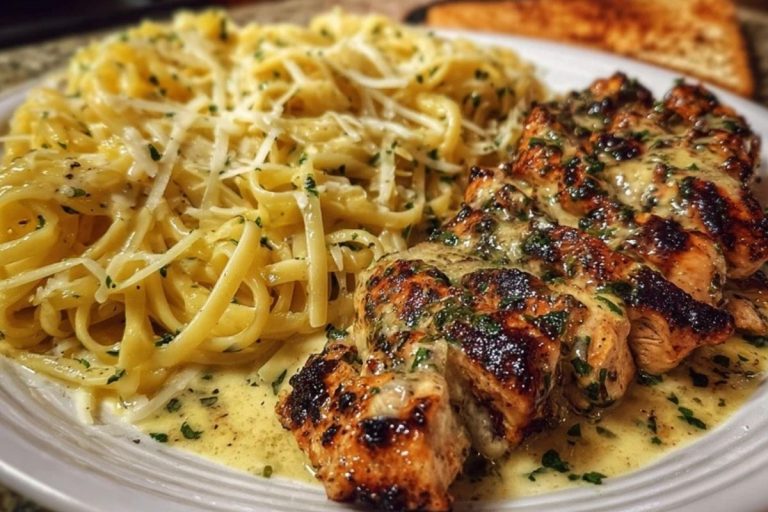 Garlic Butter Chicken with Velvety Parmesan Linguine