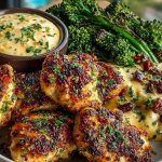 Garlic-Parmesan Chicken Bites with Sun-Dried Tomato Cajun Alfredo & Charred Broccolini
