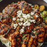 Hot Honey Balsamic Chicken Alfredo with Whipped Feta & Crispy Brussels Chips