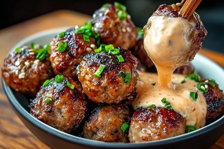 Korean BBQ Meatballs with Spicy Mayo Dip