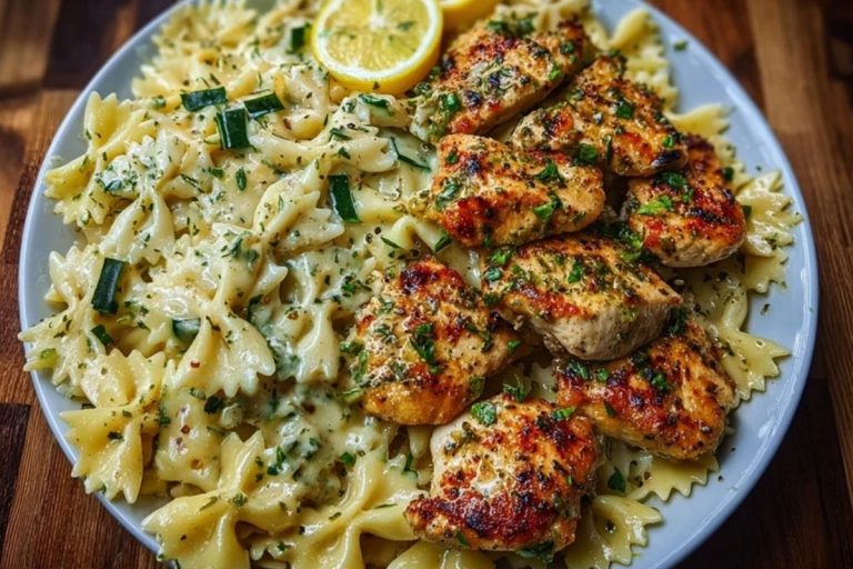 Lemon Garlic Chicken with Creamy Bowtie Pasta