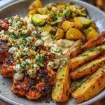 Smoked Paprika Chicken Alfredo with Feta-Tahini Cream & Crispy Brussels-Potato Combo Wedges