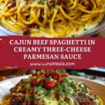 Cajun Beef Spaghetti in Creamy Three-Cheese Parmesan Sauce Pin
