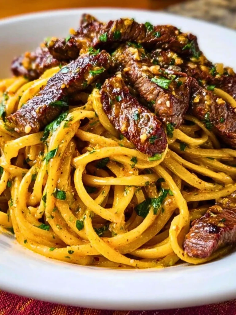 Cajun Garlic Butter Linguine with Tender Beef Strips 2
