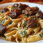 Cajun Garlic Butter Linguine with Tender Beef Strips Rigatoni 1