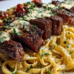 Cajun Garlic Butter Steak over Creamy Parmesan Linguine 1