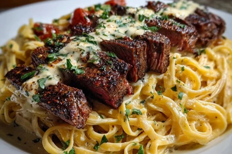 Cajun Garlic Butter Steak over Creamy Parmesan Linguine 1