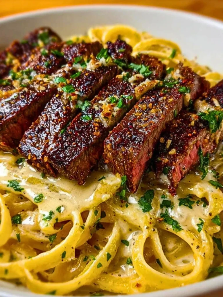 Cajun Garlic Butter Steak over Creamy Parmesan Linguine 2