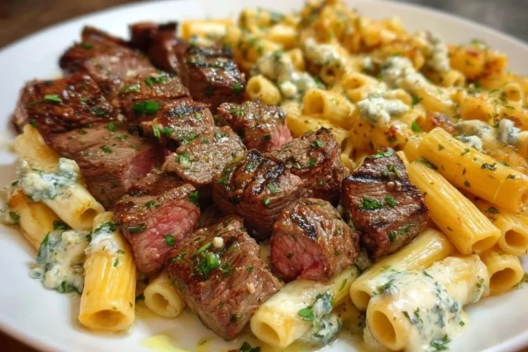 Cheesy Garlic Butter Steak with Rigatoni in Four-Cheese Sauce 1