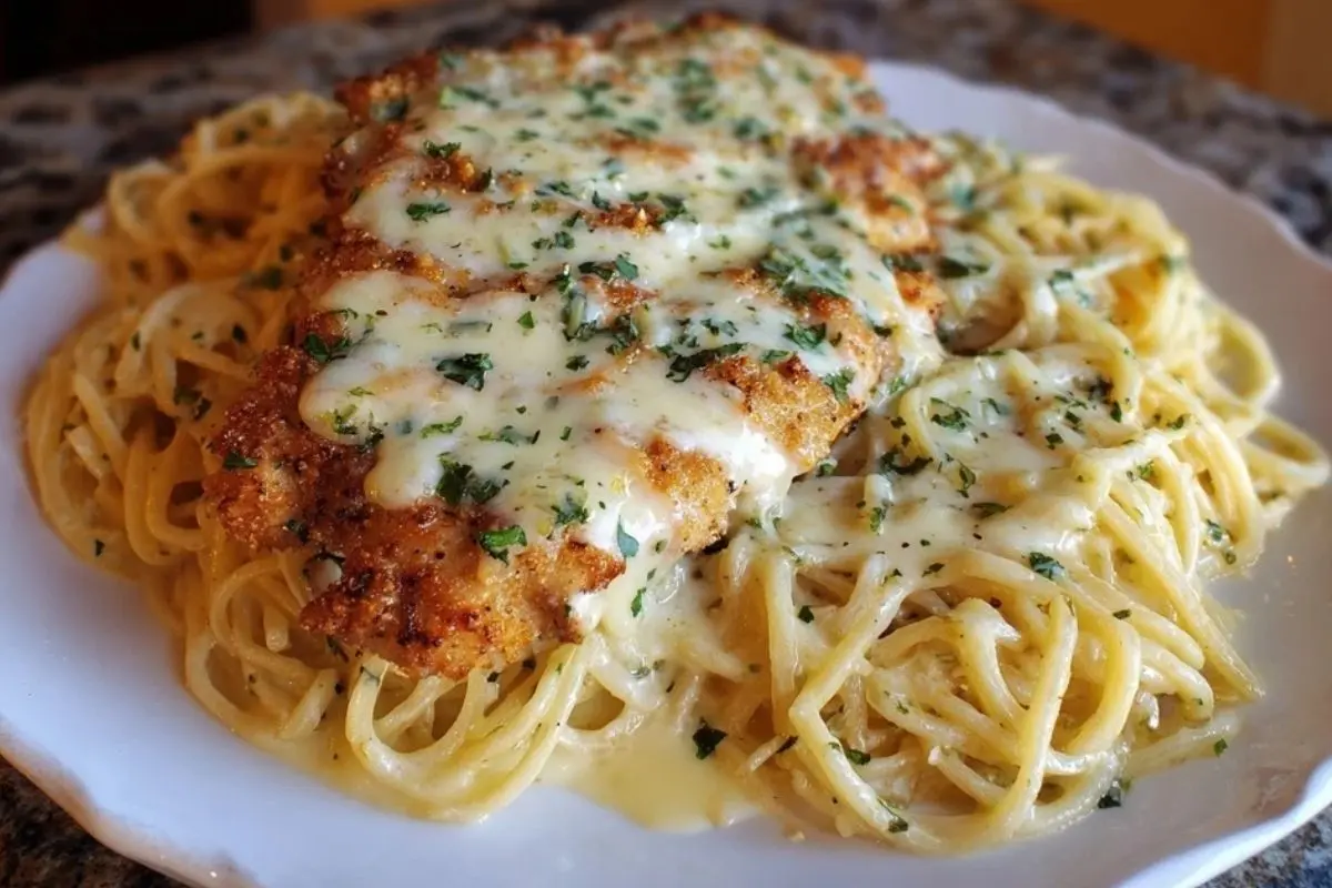 Chicken Smothered in Cheesy Alfredo Three-Cheese Spaghetti Sauce 1