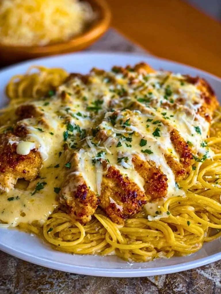 Chicken Smothered in Cheesy Alfredo Three-Cheese Spaghetti Sauce 2