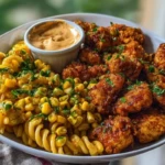 Chili Garlic Butter Chicken Bites with Creamy Cajun Corn Alfredo Twists 1