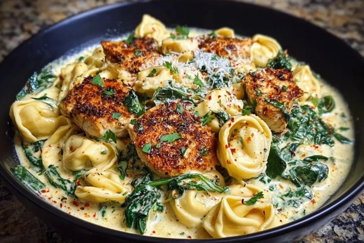 Creamy Chicken Tortellini with Spinach and Garlic Parmesan Cheese 1