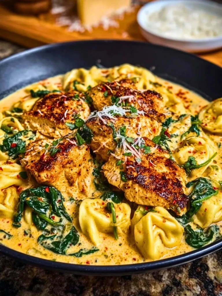 Creamy Chicken Tortellini with Spinach and Garlic Parmesan Cheese 2