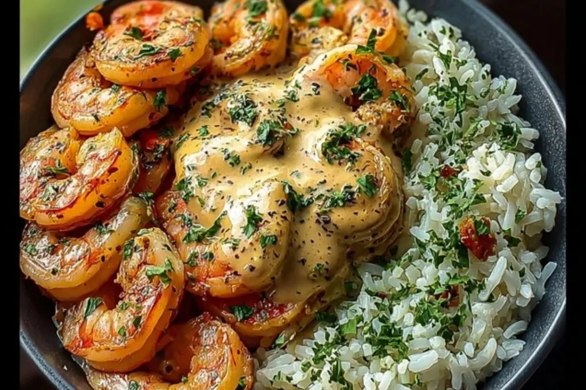 Creamy Garlic Butter Shrimp Bowl with Herb Rice 1