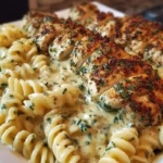Creamy Garlic Parmesan Chicken with Cheesy Twisted Pasta 1