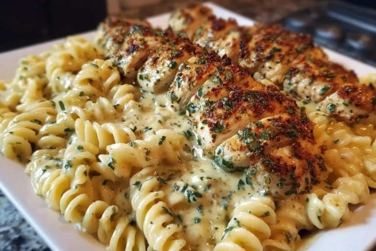 Creamy Garlic Parmesan Chicken with Cheesy Twisted Pasta 1